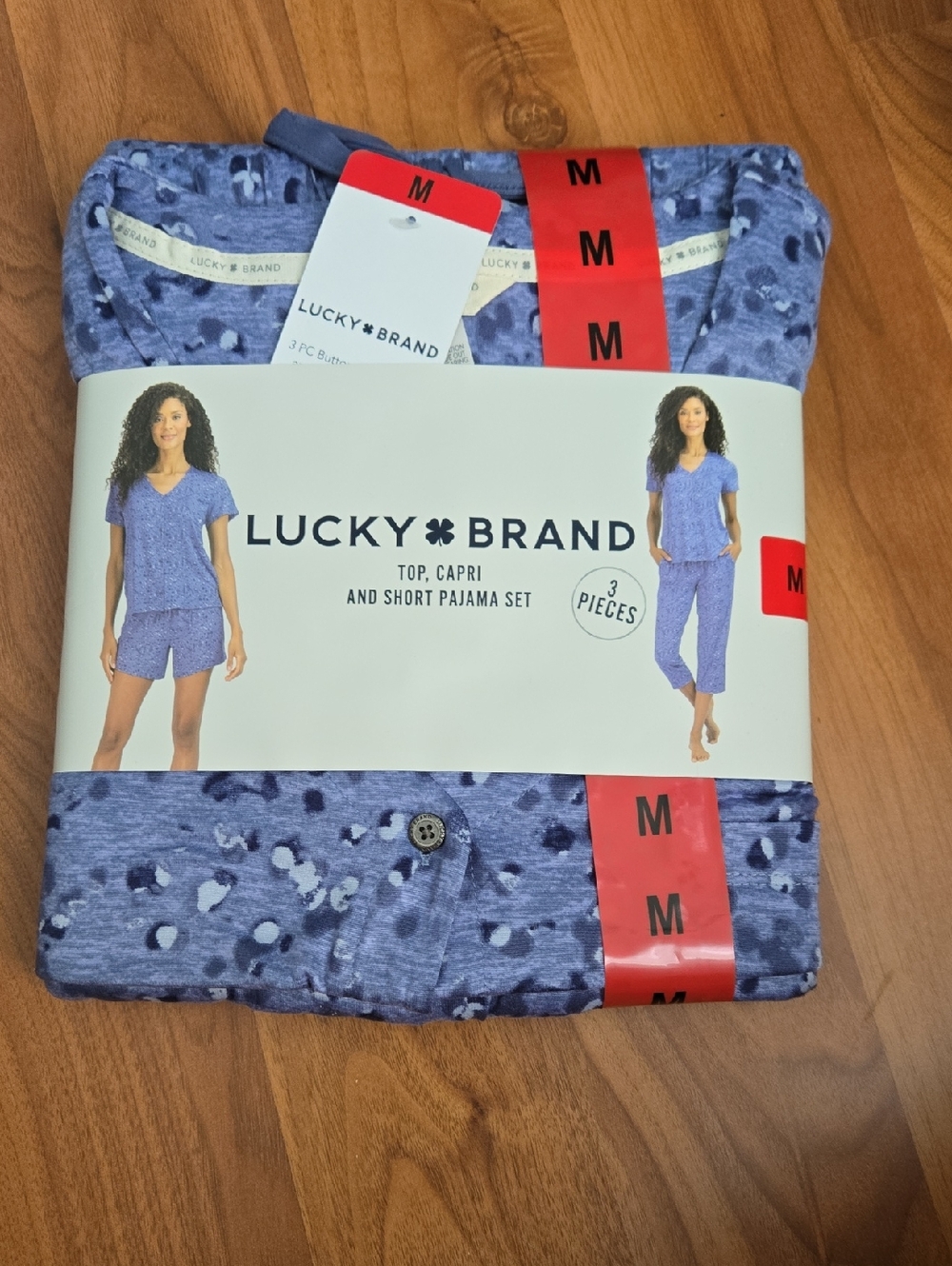 Lucky Brand Purple Blue Leopard Print 3-Piece Pajama Set